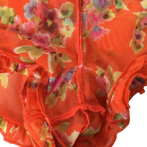 Victoria's Secret Women Y2k Floral Orange Sheer Camisole Ruffel Sexy Shorts M - Picture 10 of 10